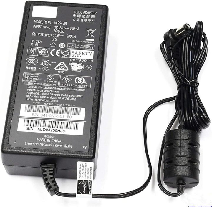 genuine-for-cisco-aa25480l-48v-380ma-ac-dc-adapter-charger-aironet-ip-phone-power-supply-341-0306-01-eadp-18mb-b-ald0227055n