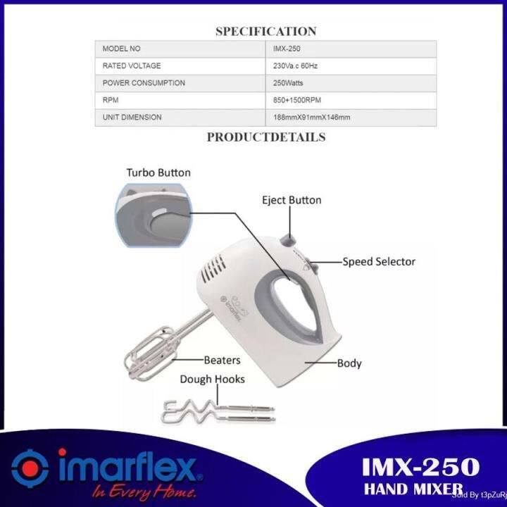 Online delivery Imarflex IMX250 Portable Hand Mixer (White) Lazada PH