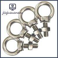 JIAJUSUANSOU 4 Pack M10 สกรูตาตะขอ 3/8 "x1.18" 304สแตนเลสสตีล สลักเกลียวตา ทนทานต่อการใช้งาน แหวนยกไหล่ ในร่มกลางแจ้ง