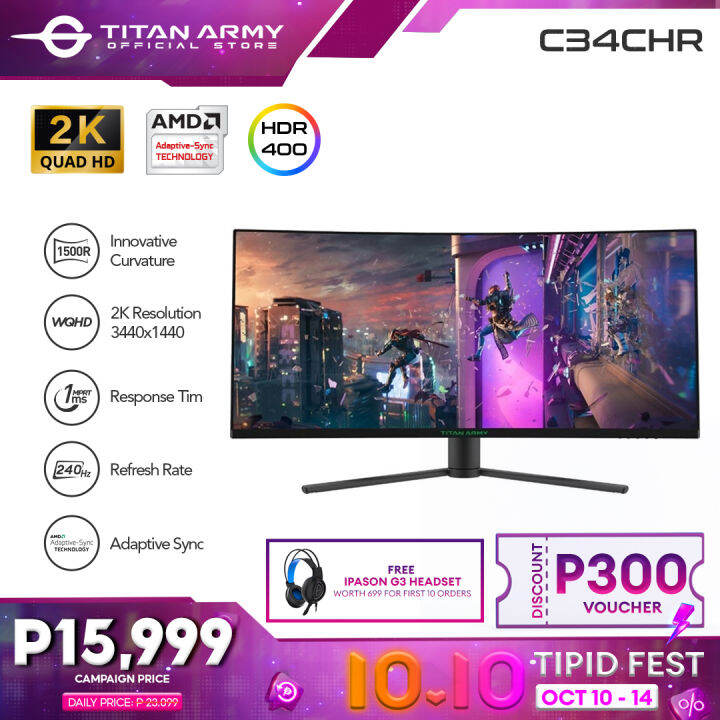 Titan Army C34CHR WQHD 3440*1440 144Hz VA R1500 32:9 34“ Gaming Monitor ...