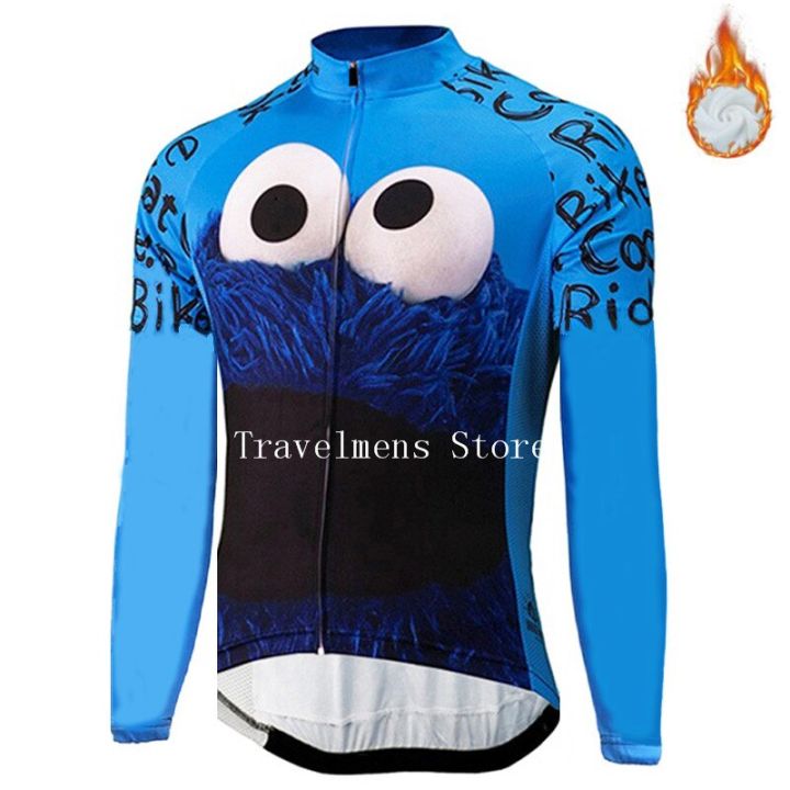 ZZOOI Cookies Cycling Jersey Men Long Sleeves Winter Thermal Fleece Spring  Autumn Cycling Clothing Bike Wear Ropa Ciclismo Mtb Jersey 