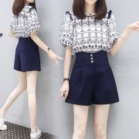 COD SDFERTGRTYTYUYU 2-piece Sets/ Suit Womens New Summer Short Sleeve Blouse Shirt Top Fashion Shorts Short Pants