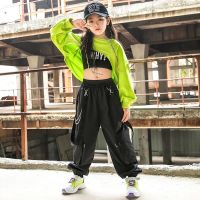 ▤♙ Girls Hip Hop Clothes Green Tops Vest Black Pants For Children Jazz Dance Wear Ballroom Hiphop Costume Stage Rave green Outfit