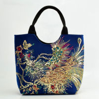 Gusure Women Shoulder Bag Handmade Embroidery Peacock Bohemia Ethnic Style Retro Handbag Large Capacity Messenger Tote for Girl