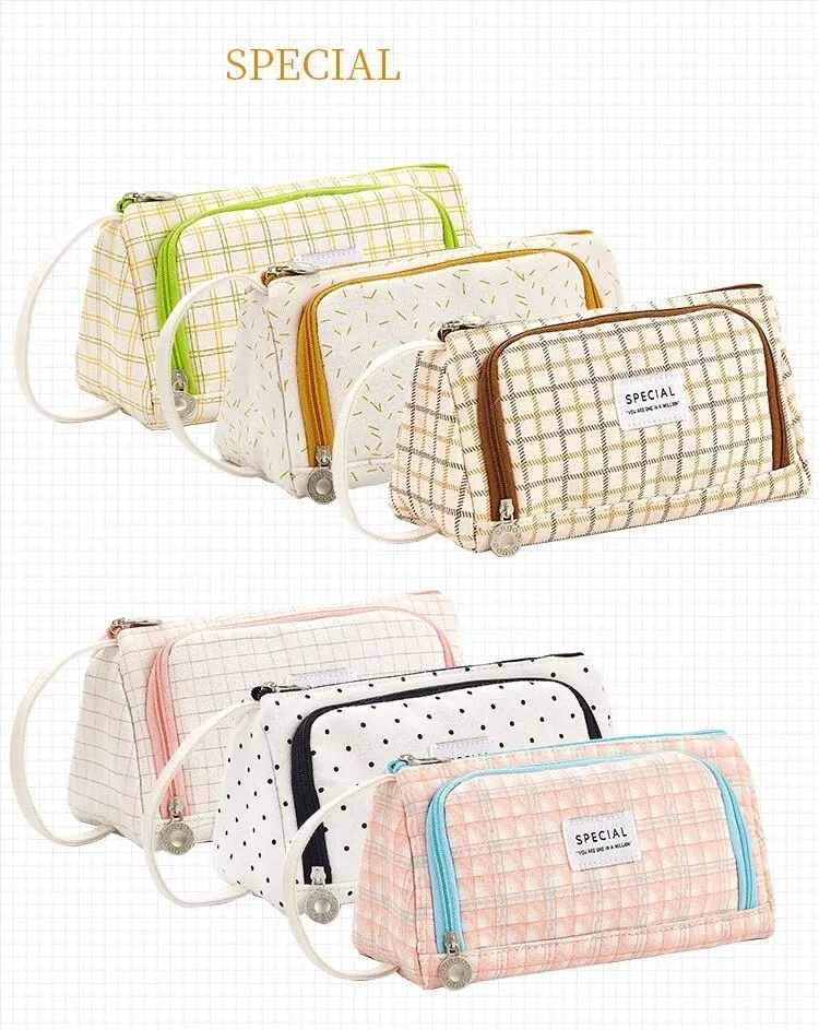 Angoo [special] Grid Pen Pencil Case, Multi Slot Plaid Storage Bag, Big  Pouch Organizer For Stationery Cosmetic Student