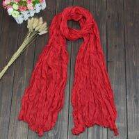 Women Ladies Solid Color Crinkle Voile Wrap Long Charm Scarves