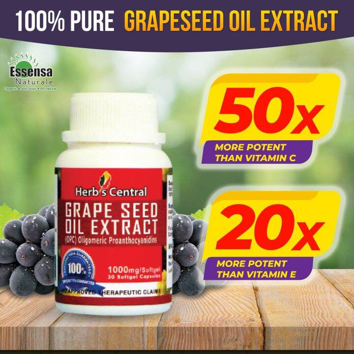 GRAPE SEED OIL EXTRACT Herbs Central 30 Capsules GrapeSeed Anti