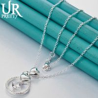 URPRETTY 925 Sterling Silver Heart Pendant AAA Zircon Necklace 16/18/20/22/24/26/28/30 Inch Chain For Woman Wedding Jewelry