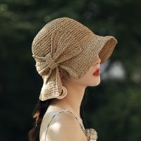 【CW】 JTVOVO RUNMEIFA 2021 New Raffia Bow Hat Wide Brim Floppy Hats Beach Panama