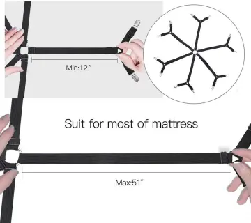 Bed Sheet Fasteners - Adjustable Elastic Bed Sheet Holder Straps for  Full,Queen,King Twin Bed, 6 Way Cross Sheet Clips Suspenders Band,Fitted  Round and Square Mattresses(Black) 