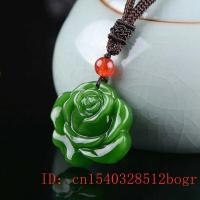 สีเขียวหยกกุหลาบจี้สร้อยคอ jadeite ดอกไม้ธรรมชาติผู้หญิงสำหรับแกะสลักของขวัญผู้ชายจีนเสน่ห์พระเครื่องเครื่องประดับแฟชั่น