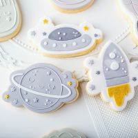 Space Theme Acrylic Cookie Cutter Press Stamp Embosser Star Moon Cloud Little Boy Fondant Sugar Biscuits Mold Form Baking Tools Bread Cake  Cookie Acc