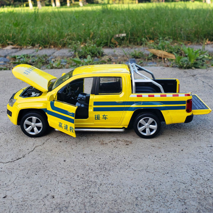 สีสีเหลืองอำพัน-1-32-โฟล์คสวาเกนรถกระบะกู้ภัยอัลลอยรถรุ่นจำลองโลหะรถรุ่นเสียงและแสงดึงกลับรถของเล่น