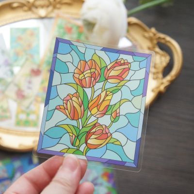 【YF】◙✢۞  15pcs Stained Glass Card Sticker Design Dragonfy and Flowers Window As Background Invitation Scrapbooking Use