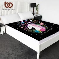 BeddingOutlet Unicorn Topper Sheet Queen 3D Print Microfiber Fitted Sheet Floral Deep Pocket Sheet Eyelash Cartoon drap housse