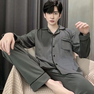 MUJI High quality mens pajamas spring and autumn pure cotton long-sleeved high-end casual plus-size youth home service cotton pajamas mens suit