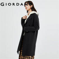 GIORDANO Women Coats Double Breasted Button Closure Notched Collar Coats Solid Color Simple Fashion Casual Long Coats 05373723