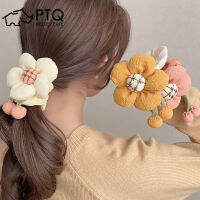 Scrunchie ดอกไม้ใหญ่น่ารักแฟชั่นผูกผมผ้าสไตล์เกาหลีสำหรับเด็กยืดหยุ่นสูงเครื่องประดับผมยางรัด PTQ