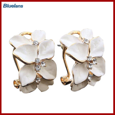 Bluelans®ต่างหูเม็ดกลมลายดอกไม้การ์เดเนียสีขาวหรูหราแฟชั่นสำหรับผู้หญิง