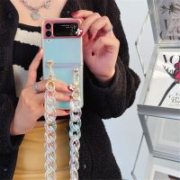 Crossbody Laser Clear Chain Phone Case For Samsung Galaxy Z Flip 3 Flip4 Colorful Transparent Ultrathin Acrylic Protective Cover Phone Cases
