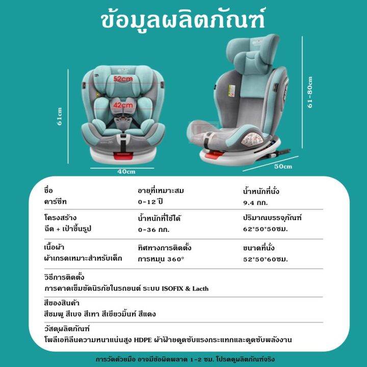 คาร์ซีทสำหรับเด็ก-รุ่น-isofix-lacth-บังแดด-มี-5-สี-ใช้ได้กับรถยนต์ทุกรุ่น-เหมาะสำหรับเด็กช่วงอายุ-0-12-ปี-หมุนรอบ-360-carseat