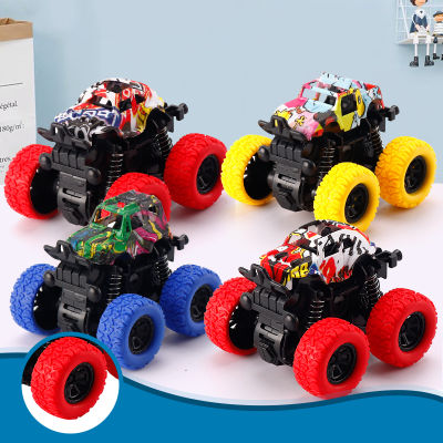 Mini Inertia Four-Wheel-Drive off-Road Vehicle Children Simulation Model Car Pull Back Stunt Car Boy Toy Car for Gift