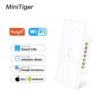 ZZOOI Minitiger White 1/2/3 Gang 1 Way Required RF 433MHZ Wifi Touch Switch Smart Home Wall Light Support Alexa Tuya App Remote Amazon