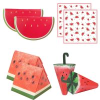 1Set Watermelon Disposable Tableware Paper Cups Plates Candy Boxes for Summer Watermelon Party Decoration Kids Gifts Supply