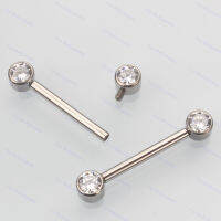 ASTM F136แหวนลิ้นหัวนมไทเทเนียม14G ด้ายภายในบาร์เบลล์ Cubic Zirconia rings เครื่องประดับเจาะร่างกาย