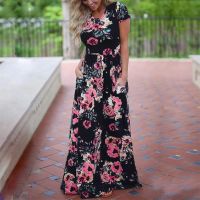 COD DSFGRDGHHHHH 【Women Dress】Women Long Maxi Dress 2020 Summer Floral Print Boho Beach Dress Short Sleeve Evening Party Dress Tunic Vestidos Plus Size Xxxl