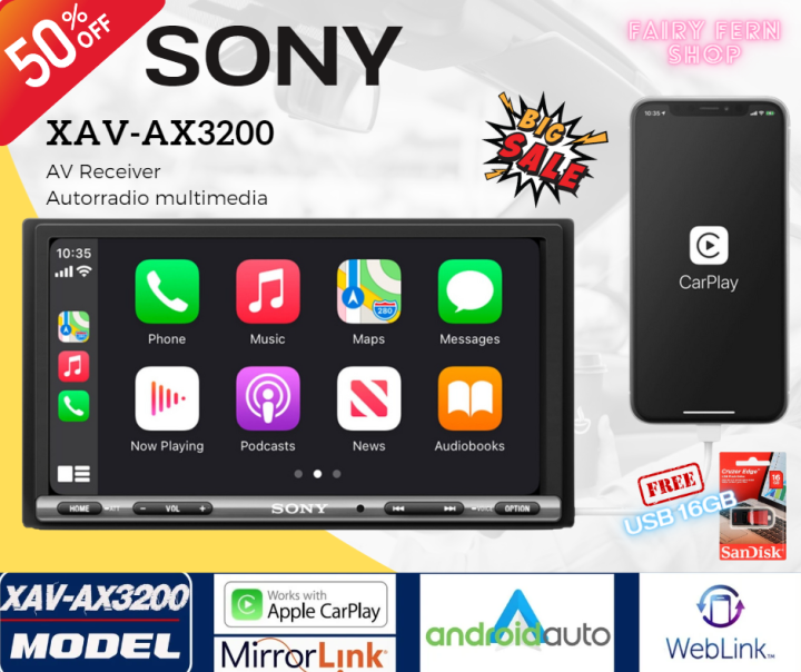 สินค้าใหม่-จอติดรถยนต์-sony-xav-ax3200-ของแท้100-โซนี่-วิทยุติดรถยนต์-มีบลูทูธ-จอ2din-6-95นิ้ว-เชื่อมต่อ-android-หรือ-ios-รองรับ-apple-carplay-android-auto-weplink