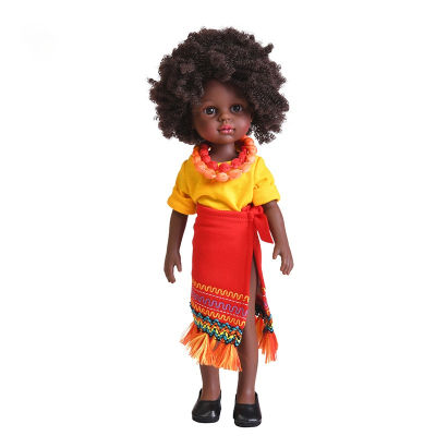 35cm Black African American Reborn Doll Full Silicone Vinyl Baby Dolls African Doll Pretty Girl Toy Bath Toy Gifts Dress UP Toys