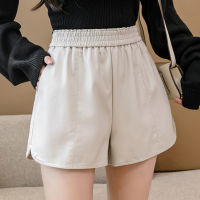 Black Pu Leather Shorts Female Elastic High Waist Leather Shorts Women Fall Winter 2021 Casual Pockets Wide Leg Plus Size Femme