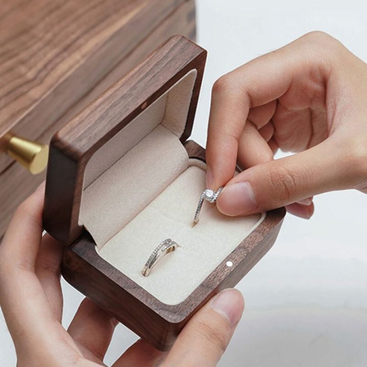 Top Grade Black Walnut Solid Wood Ring Box Marry Jewelry Boxes Diamond Ring  Wooden Jewelry Box Jewelry Storage Wedding Ceremony | Lazada.Vn