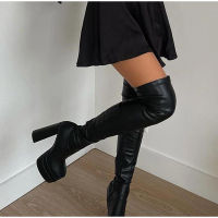 Sexy Platform Over The Knee Boots Women Long Thigh High Boots Feamle Fashion Pu Leather Stretch Boot Block High-Heels Ladies