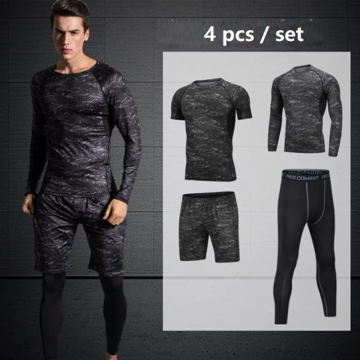 Men Sport Wear Compression Suit 4pcs/set Quick Dry Running Boys Sports  Clothes Training Gym Outfits Fitness Wear Men Set | Lazada PH