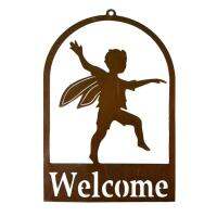 Rust Metal Outside Angel Boy Welcome Pendant Metal Door Sign Welcome Cutout Letters Decorative Hang Ornaments for Home Outdoor Living Room Decor big sale