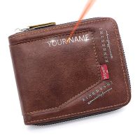 New Men Zipper Wallets Free Name Engraving Short Card Holder Brand Male Purses High Quality Photo Holder Coin Pocket Mens Wallet