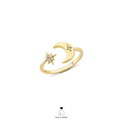 Haus of Jewelry - SELENE &amp; STAR RING แหวนฟรีไซส์ เงินแท้ ประดับเพชรคิวบิกเซอร์โคเนีย (Cubic Zirconia)