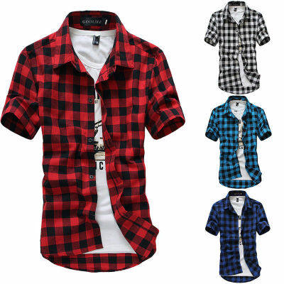 Redcloud Mens ชุดลำลองฤดูร้อนตรวจสอบแขนสั้นเสื้อยืดเข้ารูปพอดีเสื้อคอปก Tops