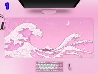 Kawaii Purple Desk Mat Cute Wave, Pastel pink Anime Aesthetics, Moon and Ocean mouse pad xl, XXL Japanese Gaming Mousepad