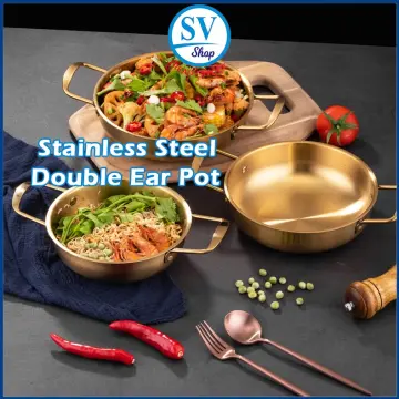 Korean Stainless Steel Double Ear Cooking Pots Soup Cooker Seafood