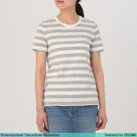 USED Muji - Gray Striped Crew Neck T-Shirt | เสื้อยืดสีเทา สีขาว ลายทาง แขนสั้น คอกลม y2k ทรงใหญ่ วินเทจ แท้ มือสอง