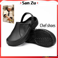 【San Zu】 รองเท้าเซฟตี้แบบแบน รองเท้าเชฟ ร้านอาหาร รองเท้าแตะกันลื่น งานครัว รองเท้ากันน้ำมันกันน้ำ