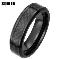 Somen Ceramic Mens Wedding Rings Black Carbon Fiber Inlay Men Engagement Ring 6mm 8mm Male Fashion Minimalist Jewelry