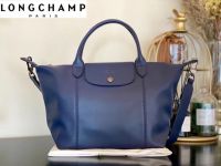 LONGCHAMP LePliageCuir กระเป๋าผู้หญิงกระเป๋าทรงเกี๊ยวหนังแกะแบบดั้งเดิม100% พร้อมแท็กการ์ดสีเขียวกระเป๋ากันฝุ่น