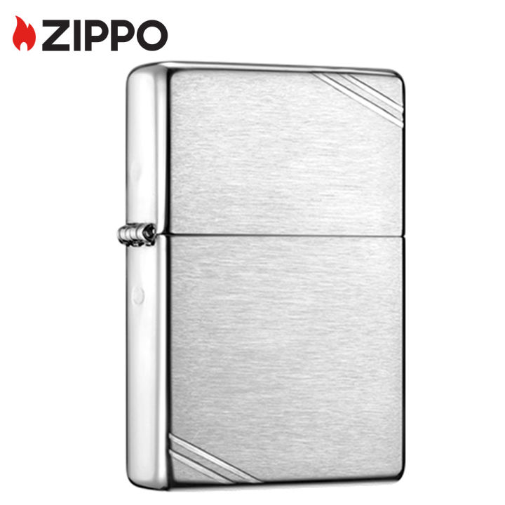 zippo-vintage-brushed-chrome-windproof-pocket-lighter-with-zippo-logo-zippo-230-ไฟแช็กไม่มีเชื้อเพลิงภายใน