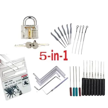 KAK Transparent Visible Pick Cutaway Practice Padlock Lock With Broken Key  Removing Hook Kit Extractor Set