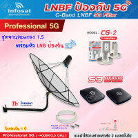 Thaisat C-Band 1.5M (ขางอ 120 cm.Infosat) + Infosat LNB C-Band 5G 2จุด รุ่น CG-2 + PSI S3 HYBRID 2 กล่อง พร้อม สายRG6 10 m.x2