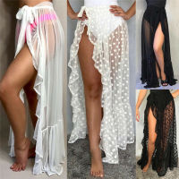 y Women Mesh Sheer Beach Bikini Cover Ups Vacation Sunscreen Wrap Skirt 2020 New RufflesDot High Waist Split Bikini Cover Up